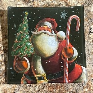 Vintage 6X6 Glass Santa Plate